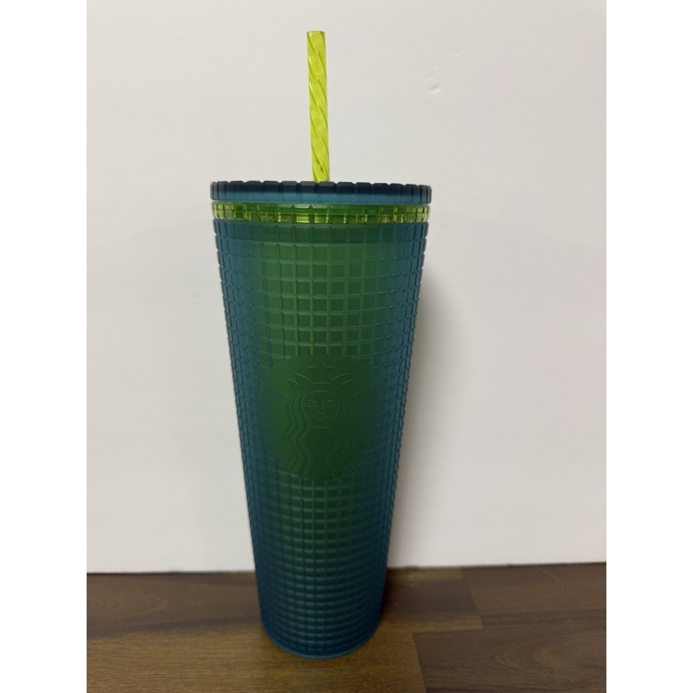 Starbucks 2022 Mountain Dew Green Yellow Blue 24oz Grid Cold Cup Tumbler